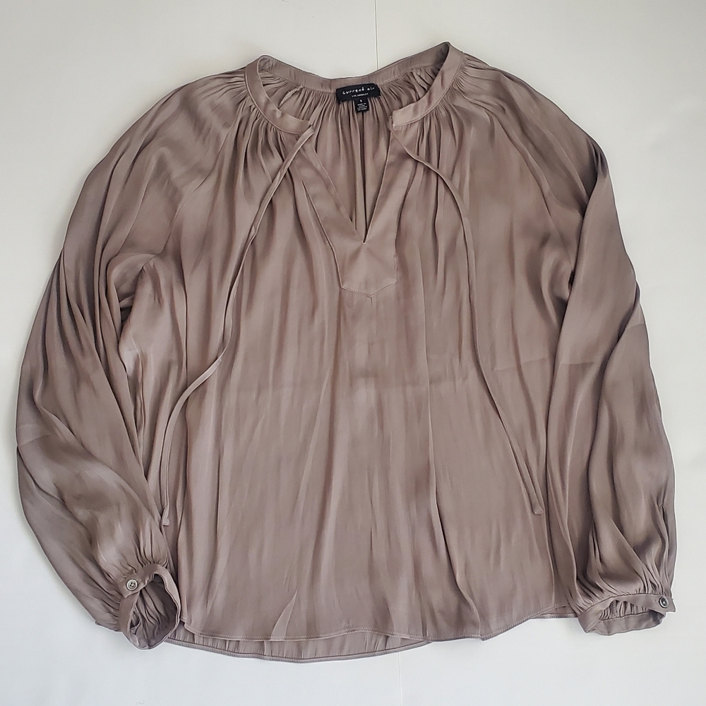 Anthropologie Current Air Women Taupe Long Sleeve Blouse Size Small S